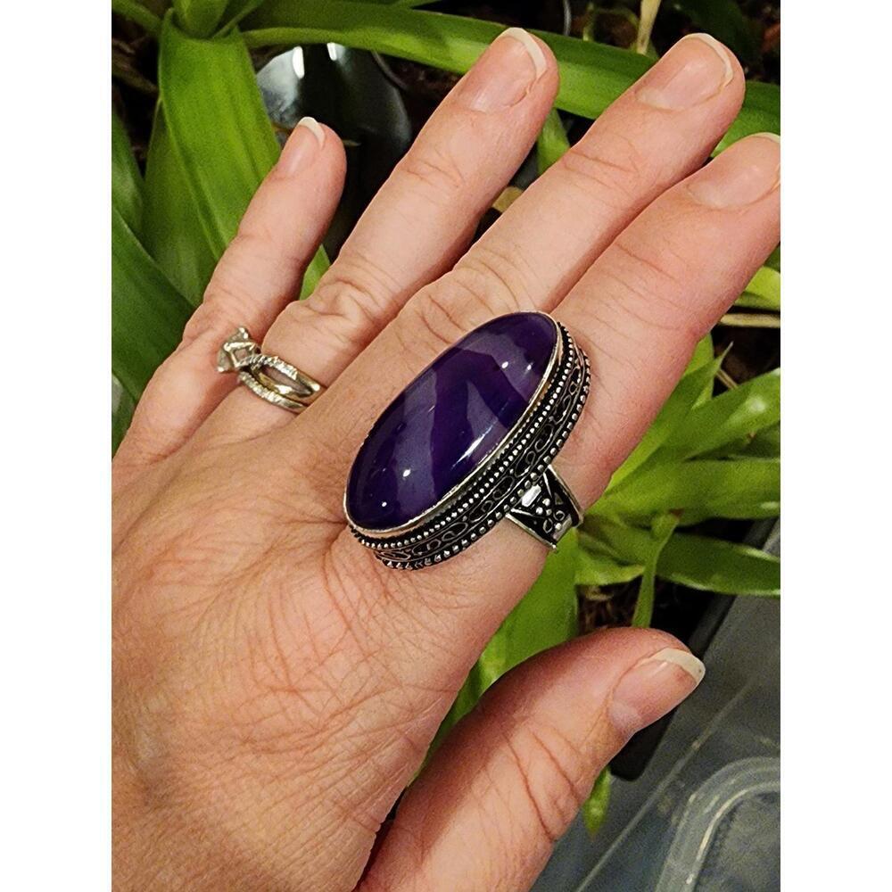 Size 8- 925 silver ring - purple striped agate - Picture 5 of 12
